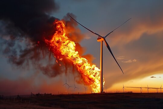 a wind turbine on fire due to malfunction 
