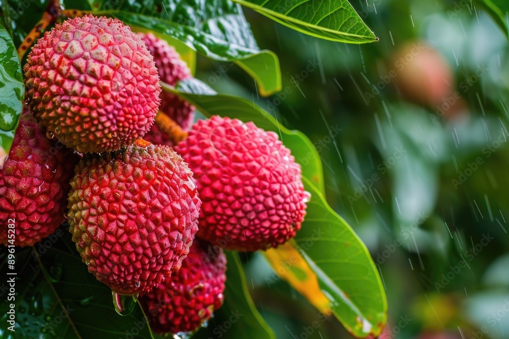 Poster a cluster of fruit grows on the branch of a tree, with leaves and stems visible