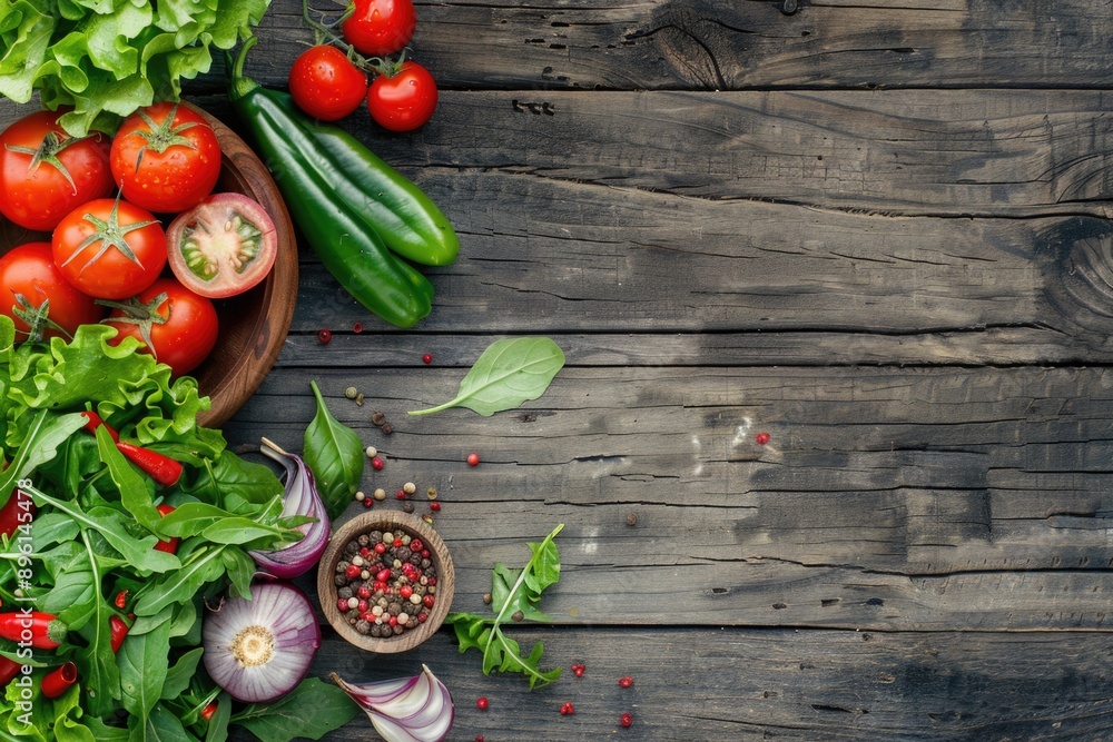 Poster a wooden table filled with an assortment of fresh vegetables for use in various settings, such as ma