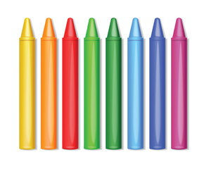 Colorful crayons isolated set,  white background. Vector. Colorful school supplies, vector illustration. Stationery	