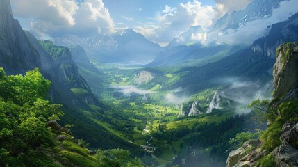 Fototapeta premium Scenic overlook with a panoramic view of a mountain valley