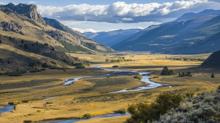 Scenic view of a mountain valley with a winding river