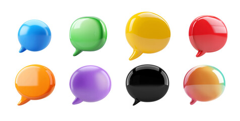 3D Rendered Speech Bubble Icon Collection in Various Styles, Isolated on Transparent Background, PNG