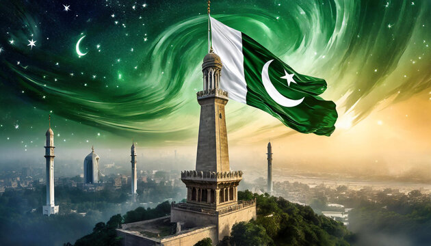 Pakistani Flag wave on Minara E Pakistan