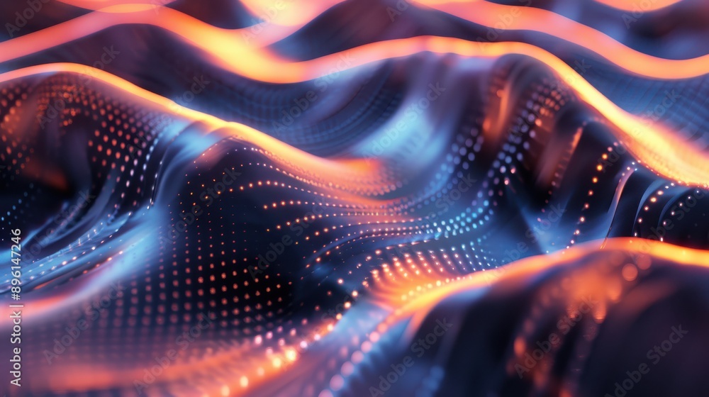 Poster Undulating waves of light creating a fluid scene, 3D background, wave abstract 