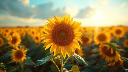 Sunflower that is in a field of sunflowers, Plant background, Nature background