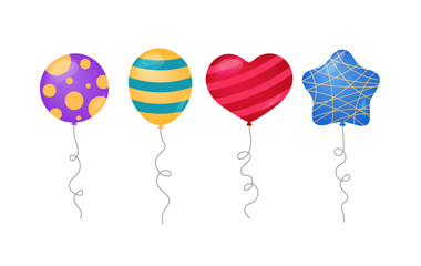 Balloons different shapes isolated vector illustrations. Various festive inflatable balloons decorated flat elements for Birthday, parties, events and other celebrations designs. Round, heart, star © Anna Shalygina