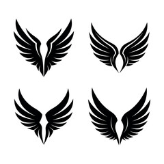 Black wings silhouette vector set, Wings badges. Collection wings badges. Vector illustration.