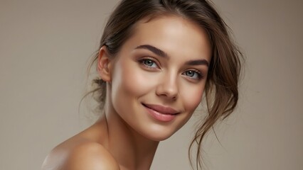 Fototapeta premium Beauty portrait of a model european woman with beautiful white skin through skin care