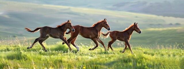 Energetic Trio. Playful and spirited foals in motion.