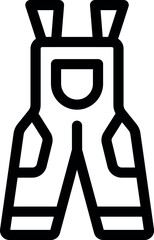 Black outline icon of work overalls, perfect for representing concepts like labor, construction or safety