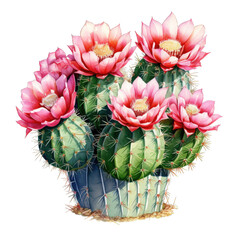 Fototapeta premium A vibrant cactus with blooming pink flowers, perfect for adding a touch of nature and color to any design or artwork.