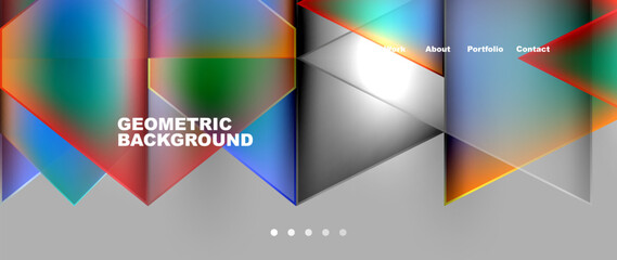 Metal triangles with colorful bright triangles. Geometric modern minimalist design template