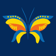 Obraz premium Beautiful butterfly. Stylized floral ornament. Flower symbol in yellow and blue colors. Summer mood