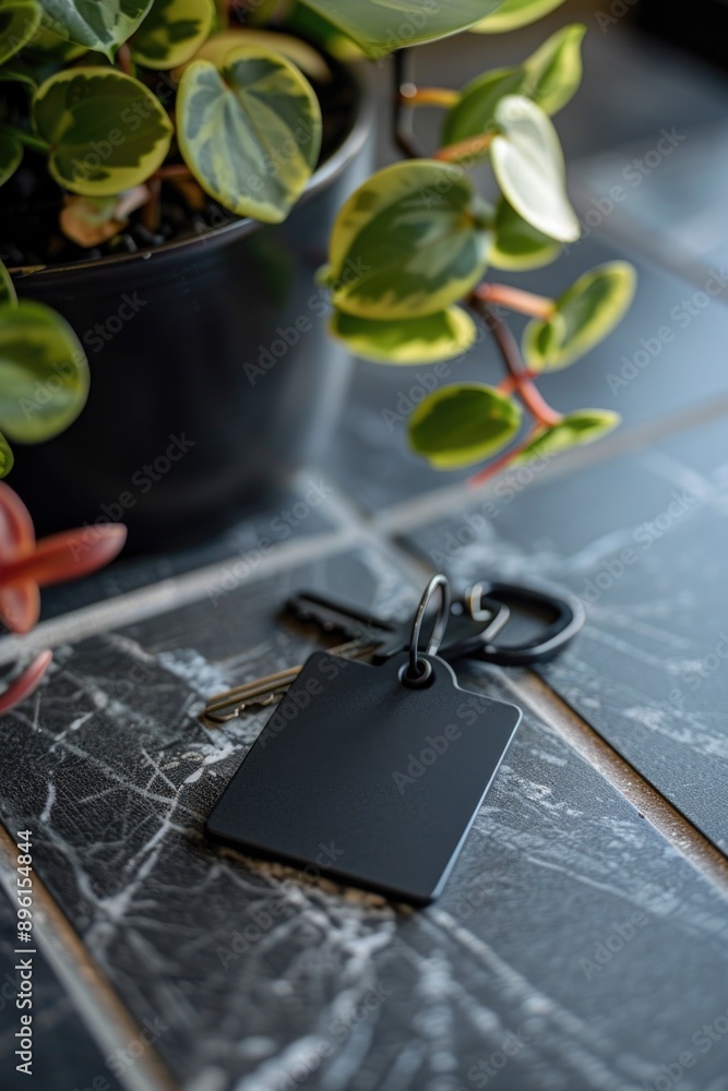 Poster a pair of scissors resting next to a small potted plant