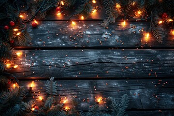 Obraz premium A black background with colorful Christmas lights on the left side.