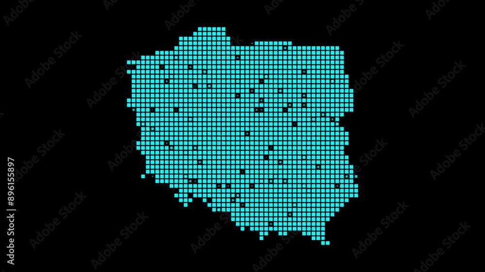 Poster poland digital map. map of poland in dotted style. shape of the country filled with rectangles. tren