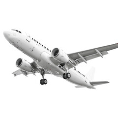 Obraz premium White passenger jet plane flying isolated on white background