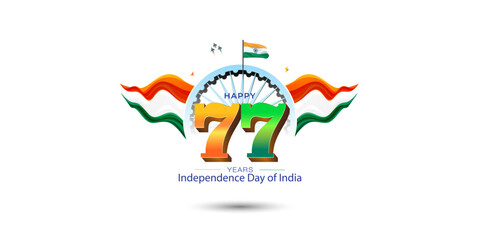 Happy 77th independence day of India. celebration greeting card.
