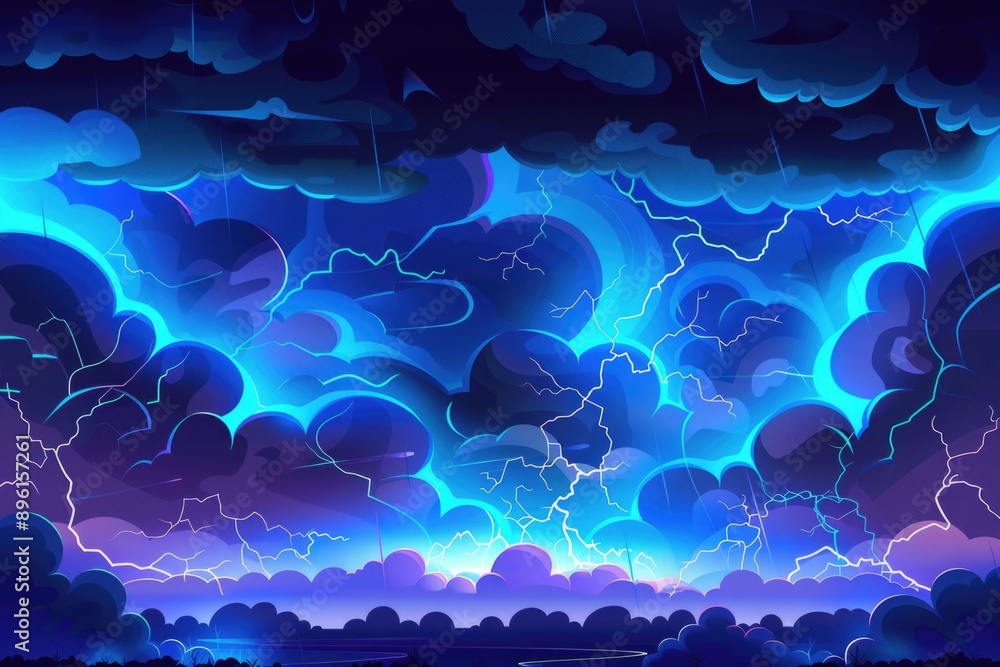 Poster A dramatic view of a stormy sky with clouds and lightning, perfect for use in weather or science-related contexts