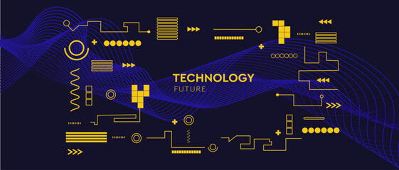 Pattern Technology in Cyberpunk Style. Abstract 3D Network for Social Media Posts, Mobile Apps, Cards, Invitations, Banners Design. Vector Illustration.