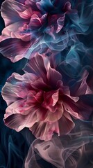 Naklejka premium Delicate pink flowers unfurl, surrounded by ethereal smoke