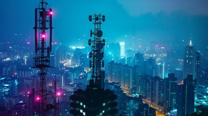 Obraz premium 5G network infrastructure with antennas and devices