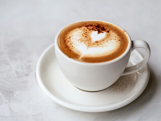 Fototapeta premium A cappuccino with latte art in a white cup on a white background