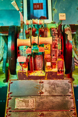 Vintage Aircraft Control Panel Close-Up with Worn Controls and Levers