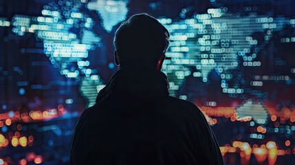 Hacker Silhouette With Code Overlay