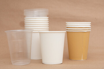 More disposable, empty, plastic and paper cups