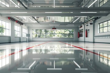 Fototapeta premium A state-of-the-art dojo with polished flooring, perfect for athletes to hone their skills. The sleek and contemporary design creates a focused training environment.