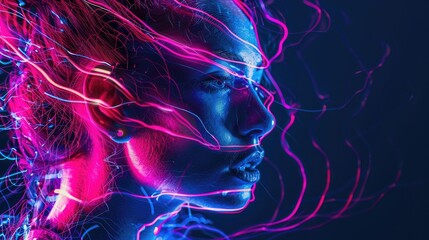Obraz premium Digital portrait of a person with neon light effects