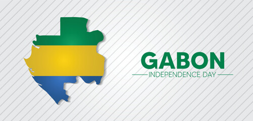 Gabon flag Map Silhouette Independence Day vector poster