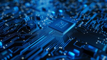 Abstract digital circuit board in blue tones