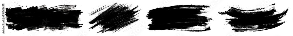 Poster Black paint brush stroke png cut out element set