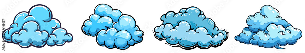 Wall mural hand draw blue cloud png cut out element set