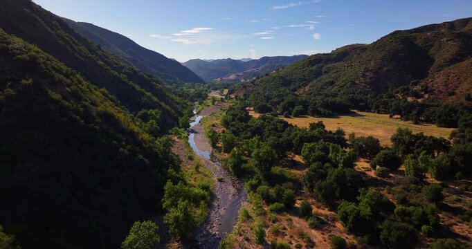 Santa Barbara Oak Landscape Santa Ynez River Aerial Video