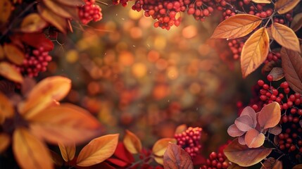  autumn frame background with free place for text, maple leaves decorate a beautiful nature thanksgiving, scenery yellow red seasonal colorful mock up
