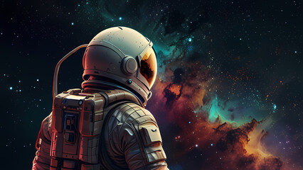 illustration of an astronaut gazing at a distant galaxy	
