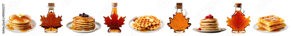 Poster pancake with maple syrup png cut out element set