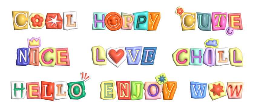 Word stickers png element set on transparent background
