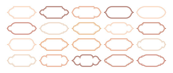 Islamic frames, oriental style objects. Arabic shapes, windows and arches. Traditional ornamental banner, frame. Muslim holidays, Ramadan Kareem. Modern eastern architecture. Vector illustration