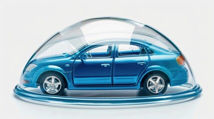 Fototapeta premium Blue Toy Car Under Glass Dome, Conceptual Image Representing Protection, Safety, Security and Insurance