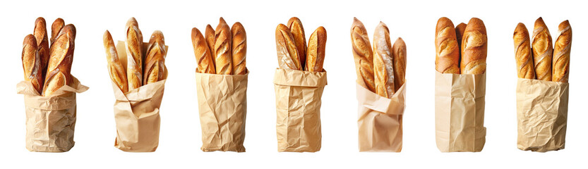 Baguette bread png cut out element set
