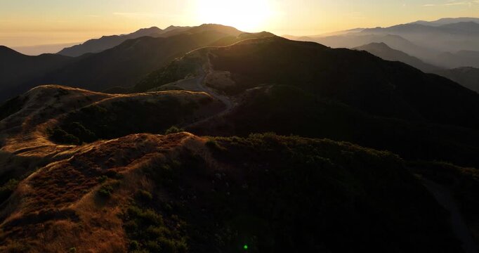 Sunset Coastal Santa Barbara Mountains California Aerial Video