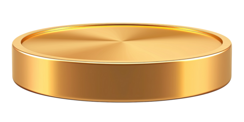 Gold-colored round shiny pedestal podium steel isolated in a transparent background. Cut out or PNG. Product display or presentation.