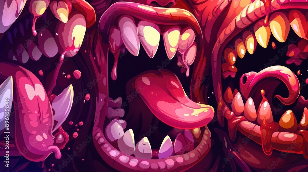 Canvas Prints close-up view of a cartoon monster's mouth with exaggerated features