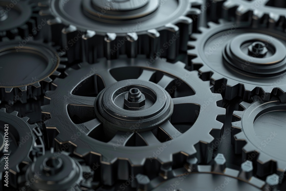 Poster a detailed view of a bunch of interlocking gears