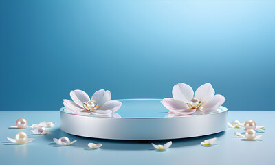 Podium Minimalist Pale Blue Backdrop with Delicate Petals